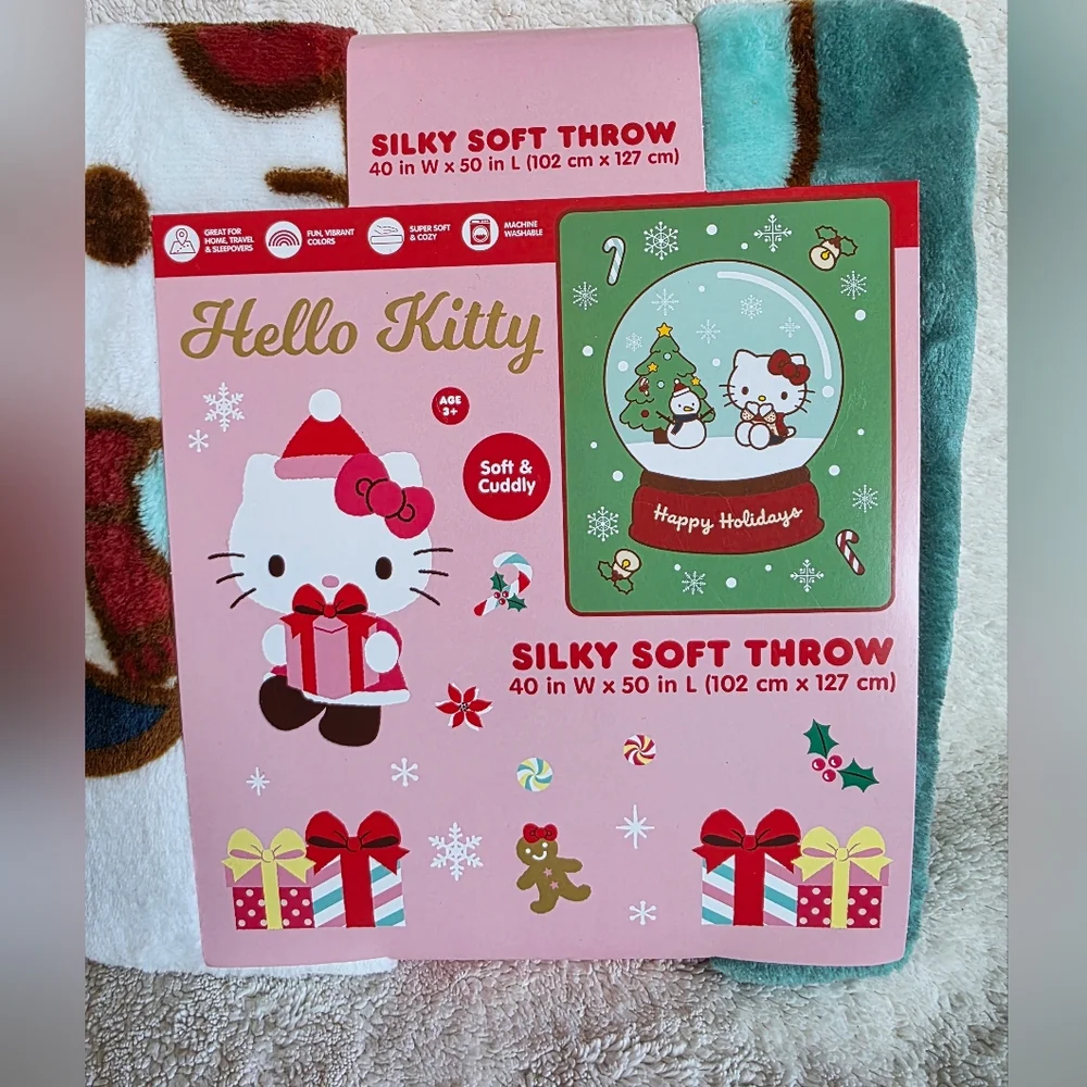 Sanrio Hello Kitty Holiday Christmas Snowglobe Silky Soft Throw Blanket 40 x 50